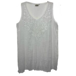 Zolena Floral Embroidered Top Size Medium White Natural Fibres Boho Coastal